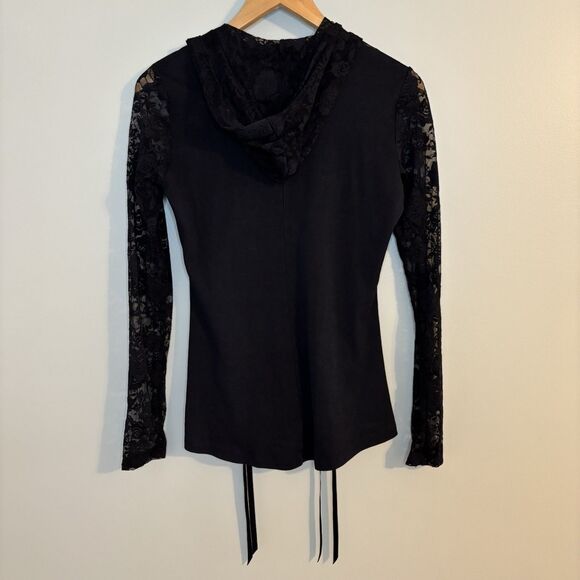 Royal Bones Daang Goodman Black Hooded Zip Up Sheer Lace Corset Goth Steampunk S - Picture 6 of 9